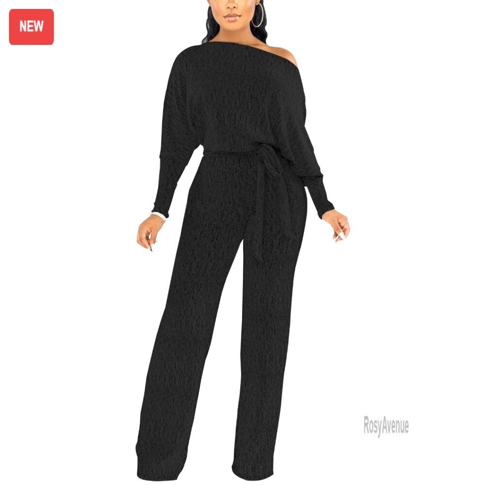 Sequin Off Shoulder Jumpsuit Long Sleeve Wide Leg Romper Clubwear